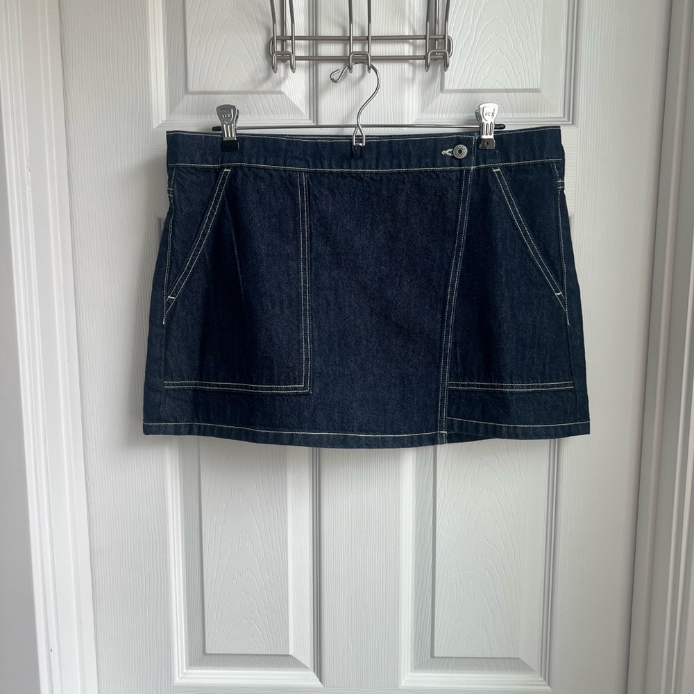 Abercrombie & Fitch A&F Mid Rise Denim Wrap Mini Skirt